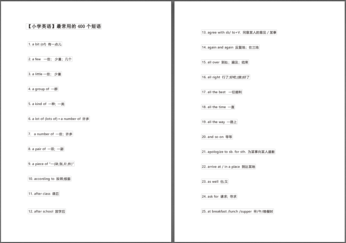 图片[1]-背熟小学英语最常用的400句短语，孩子考试拿分很容易！-EnglishX